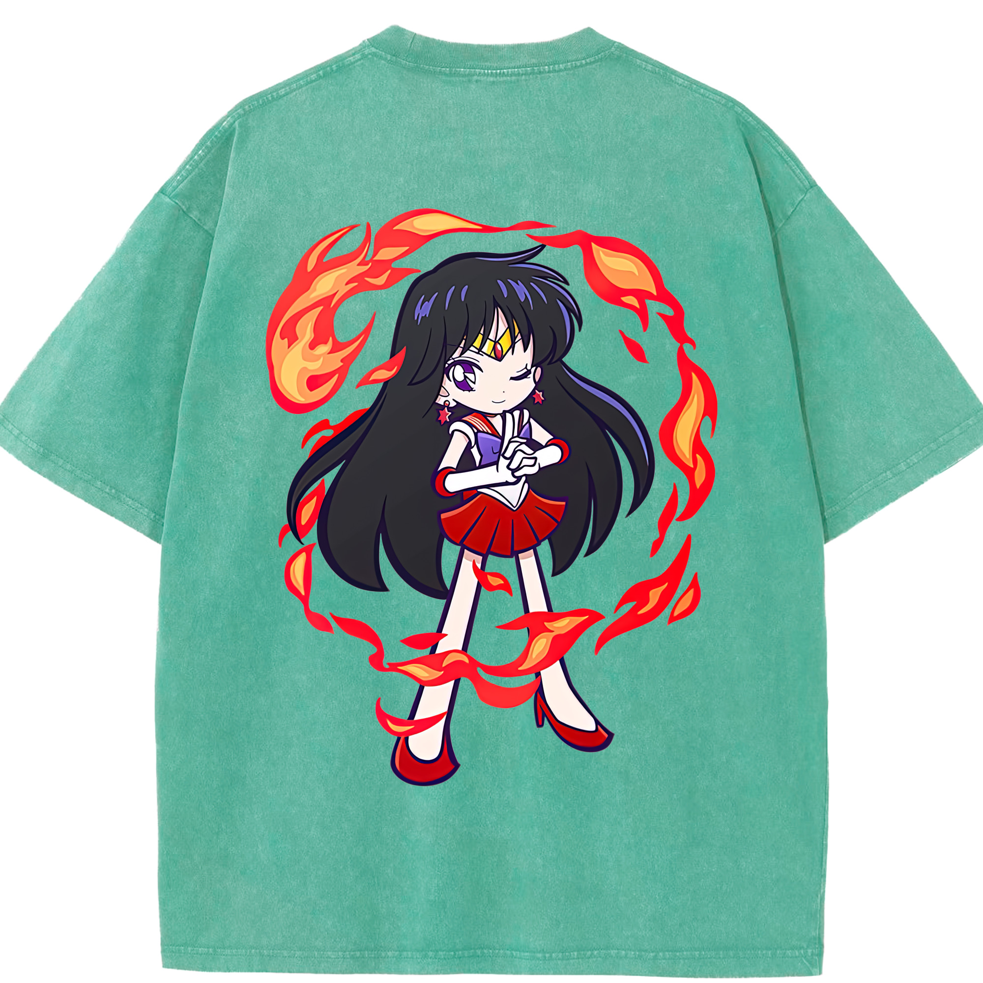 （画像用） 美少女戦士セーラームーン 火野レイ ひの レイ Sailor Moon Hino Rei （セーラーマーズ,Sailor Mars） 綿100% ヴィンテージ風 半袖Tシャツ（背面プリント）